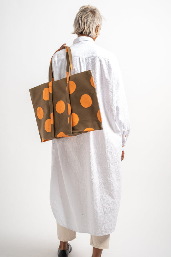Medium Washed Canvas Tote in Orange Dot