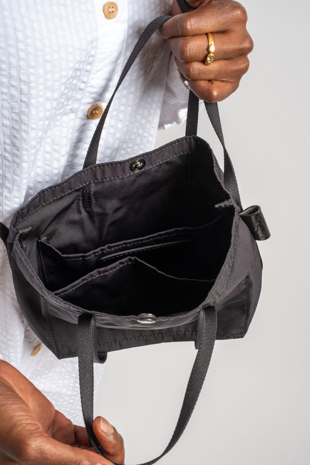 Small Gabardine 2-Way Shoulder Portable Bag in Black