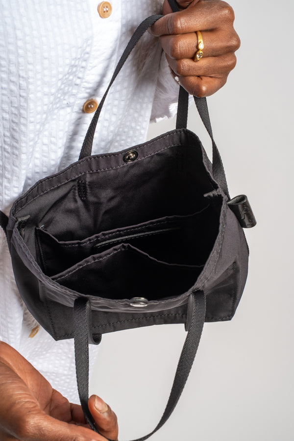 Small Gabardine 2-Way Shoulder Portable Bag in Black