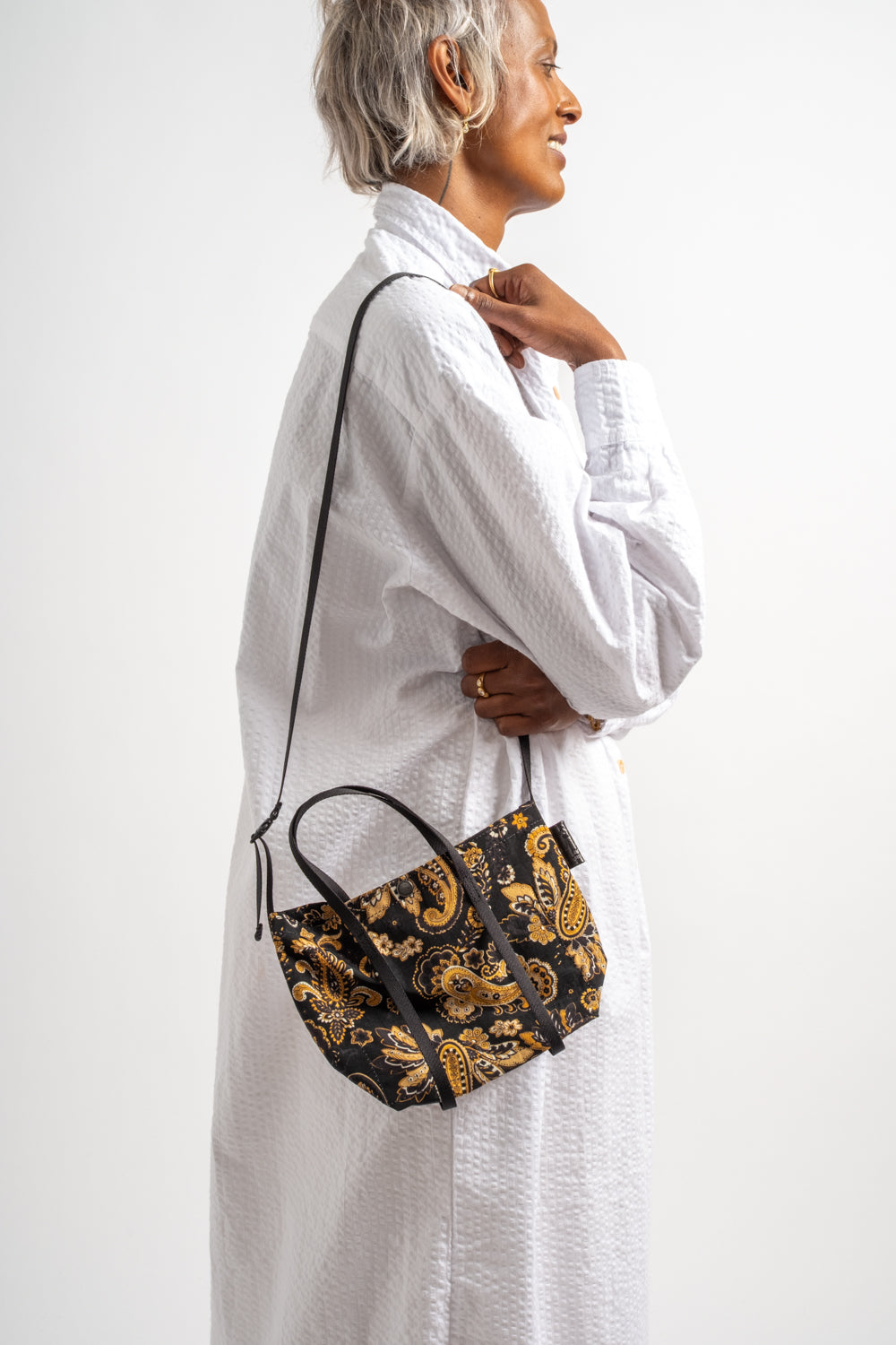Small 2-Way Shoulder Portable Bag in Paisley Black