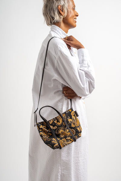 Small 2-Way Shoulder Portable Bag in Paisley Black