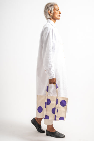 Small Washed Canvas Tote in Purple Dot