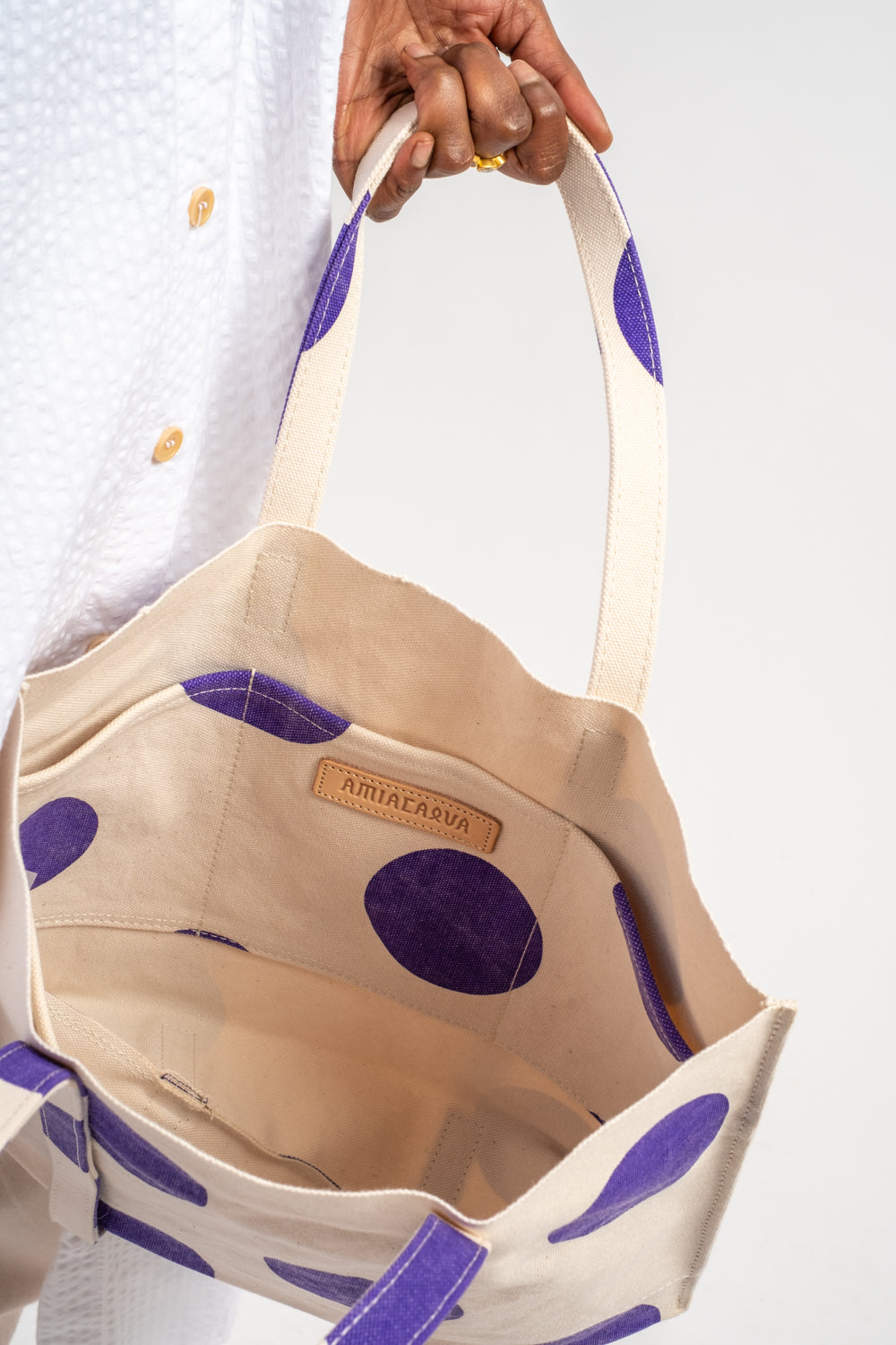 Small Washed Canvas Tote in Purple Dot