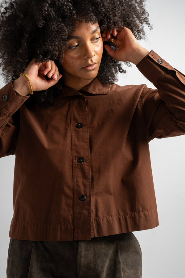Asymmetric Round Collar Shirt in Chestnut