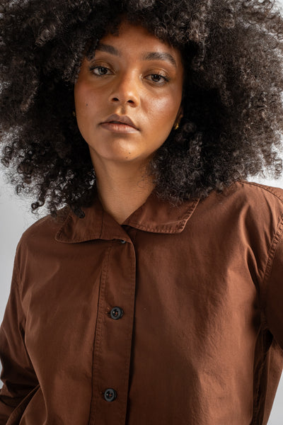 Asymmetric Round Collar Shirt in Chestnut