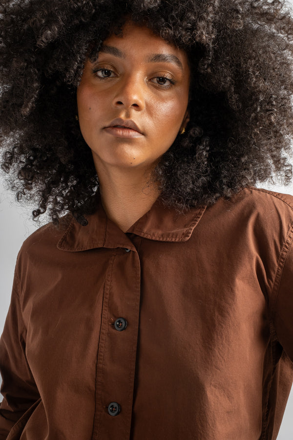 Asymmetric Round Collar Shirt in Chestnut