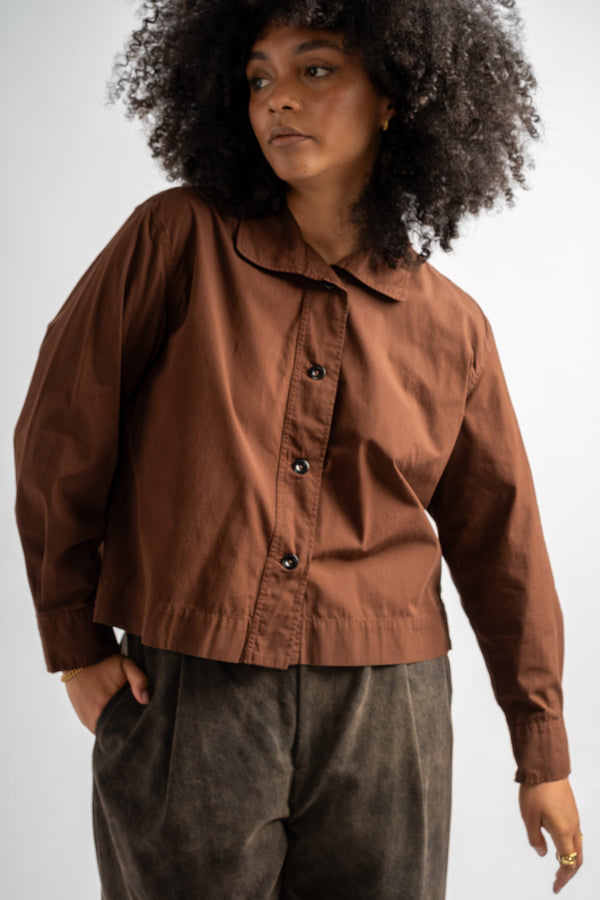 Asymmetric Round Collar Shirt in Chestnut
