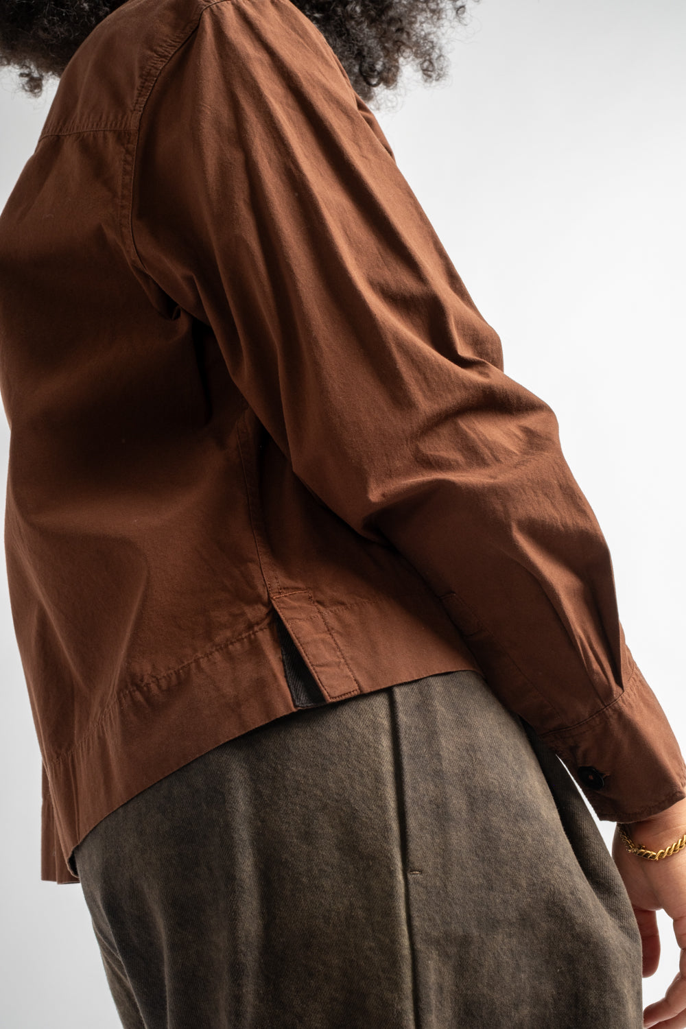 Asymmetric Round Collar Shirt in Chestnut