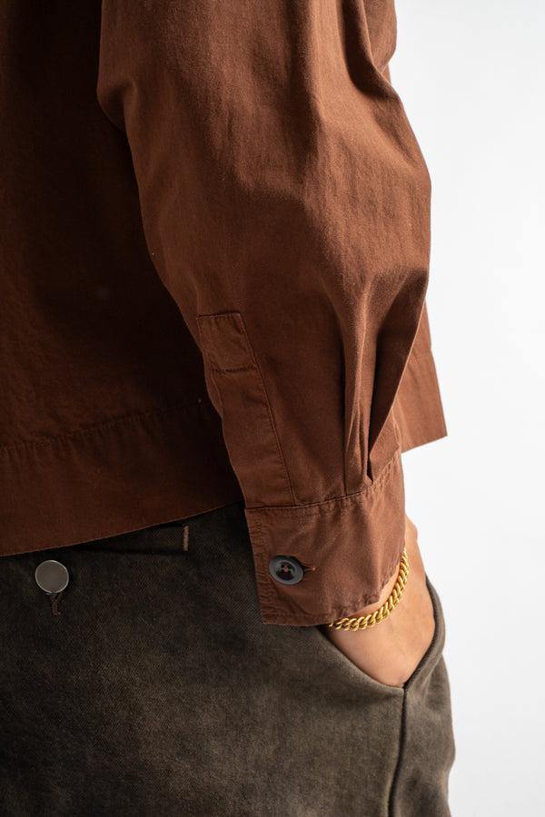 Asymmetric Round Collar Shirt in Chestnut
