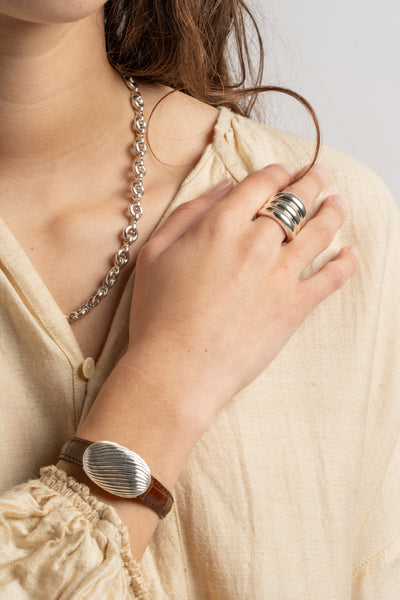 Ribbed Pebble Watch Bracelet in Brown