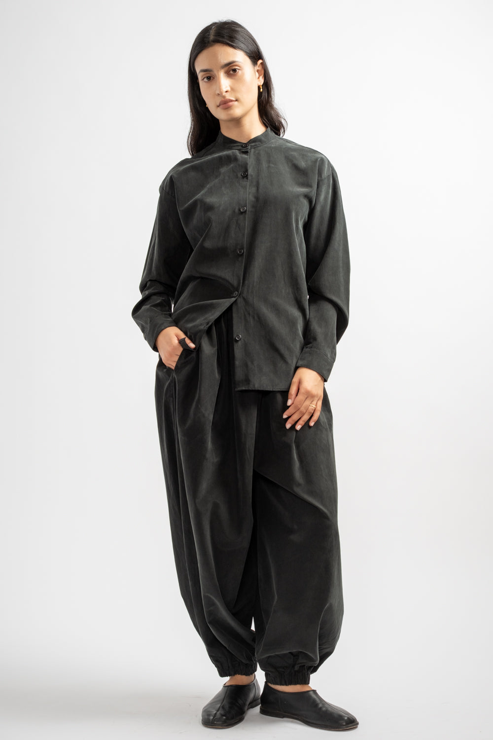 Mao Collar Shirt in Black
