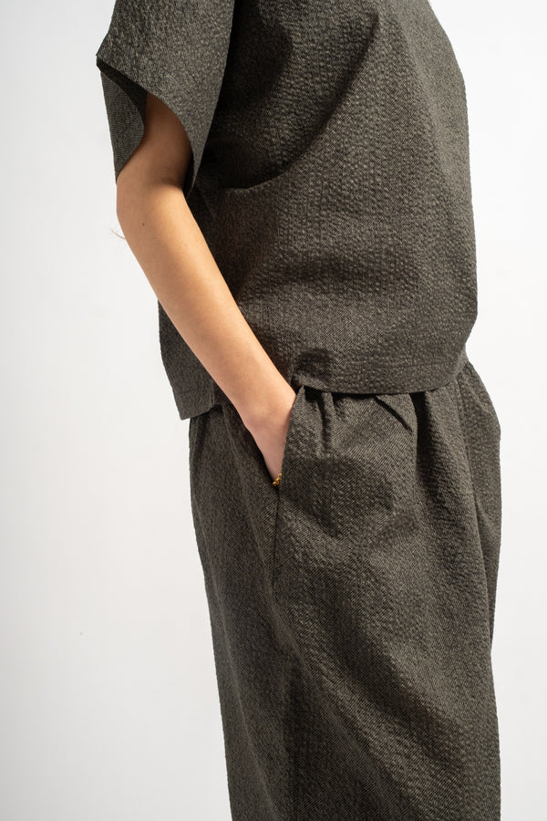 Wide Pants with Micro Wave Texture in Steel