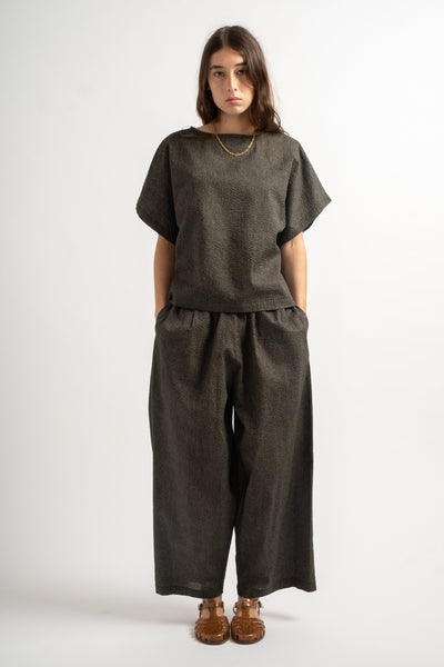 Wide Pants with Micro Wave Texture in Steel