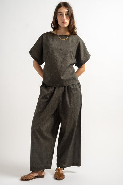 Wide Pants with Micro Wave Texture in Steel