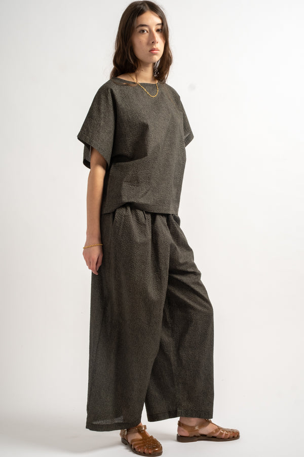 Wide Pants with Micro Wave Texture in Steel