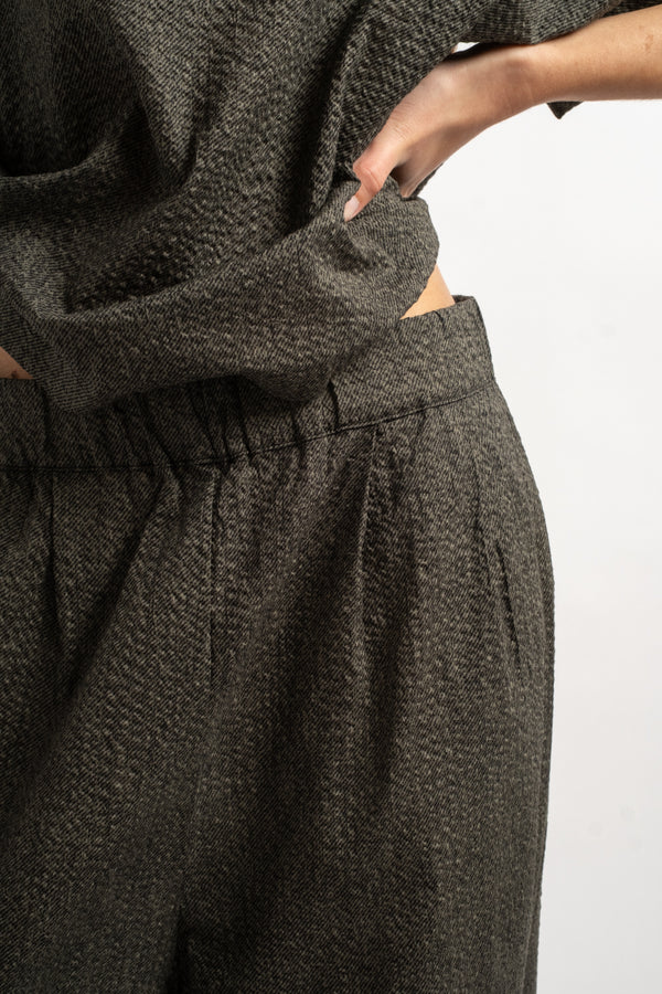 Wide Pants with Micro Wave Texture in Steel