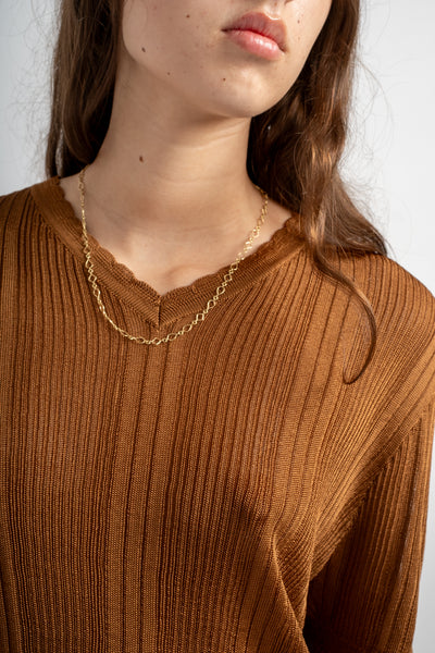 Ribbed Knit T-Shirt in Tobacco