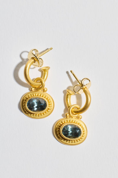 Bezel Oval Grey Spinel Earrings