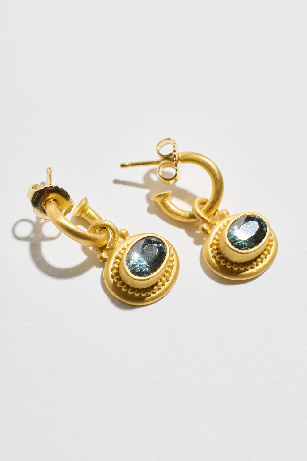 Bezel Oval Grey Spinel Earrings