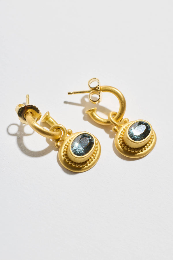 Bezel Oval Grey Spinel Earrings