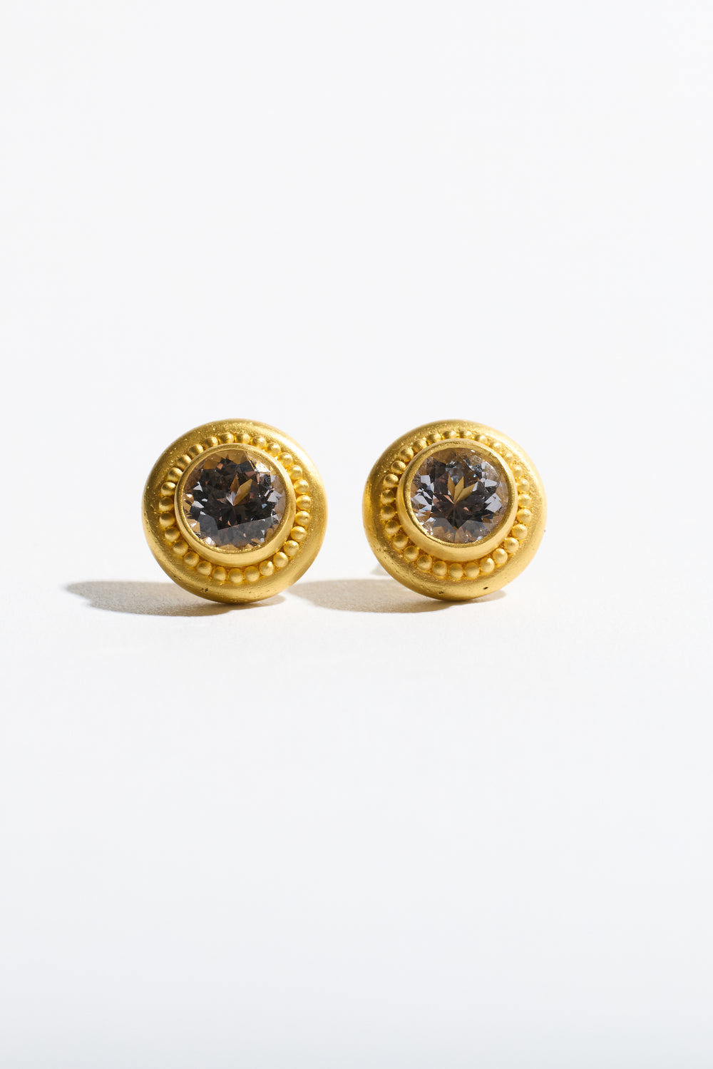 Bezel Round Grey Spinel Stud Earrings