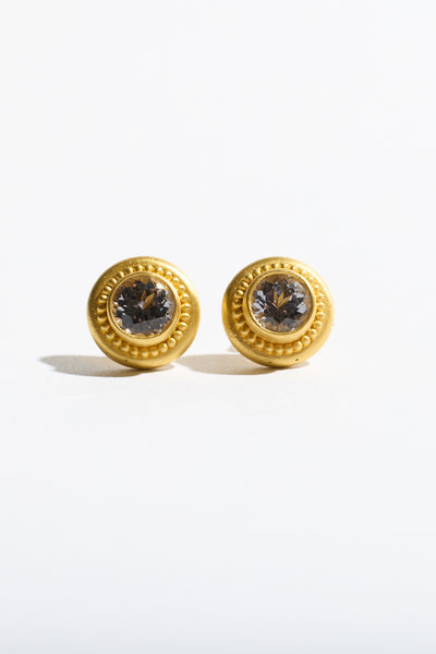 Bezel Round Grey Spinel Stud Earrings