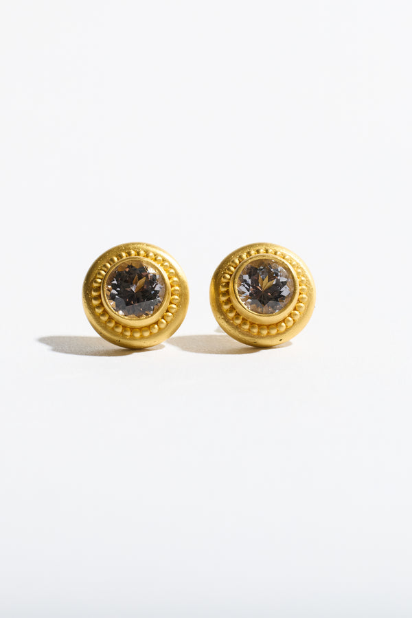 Bezel Round Grey Spinel Stud Earrings
