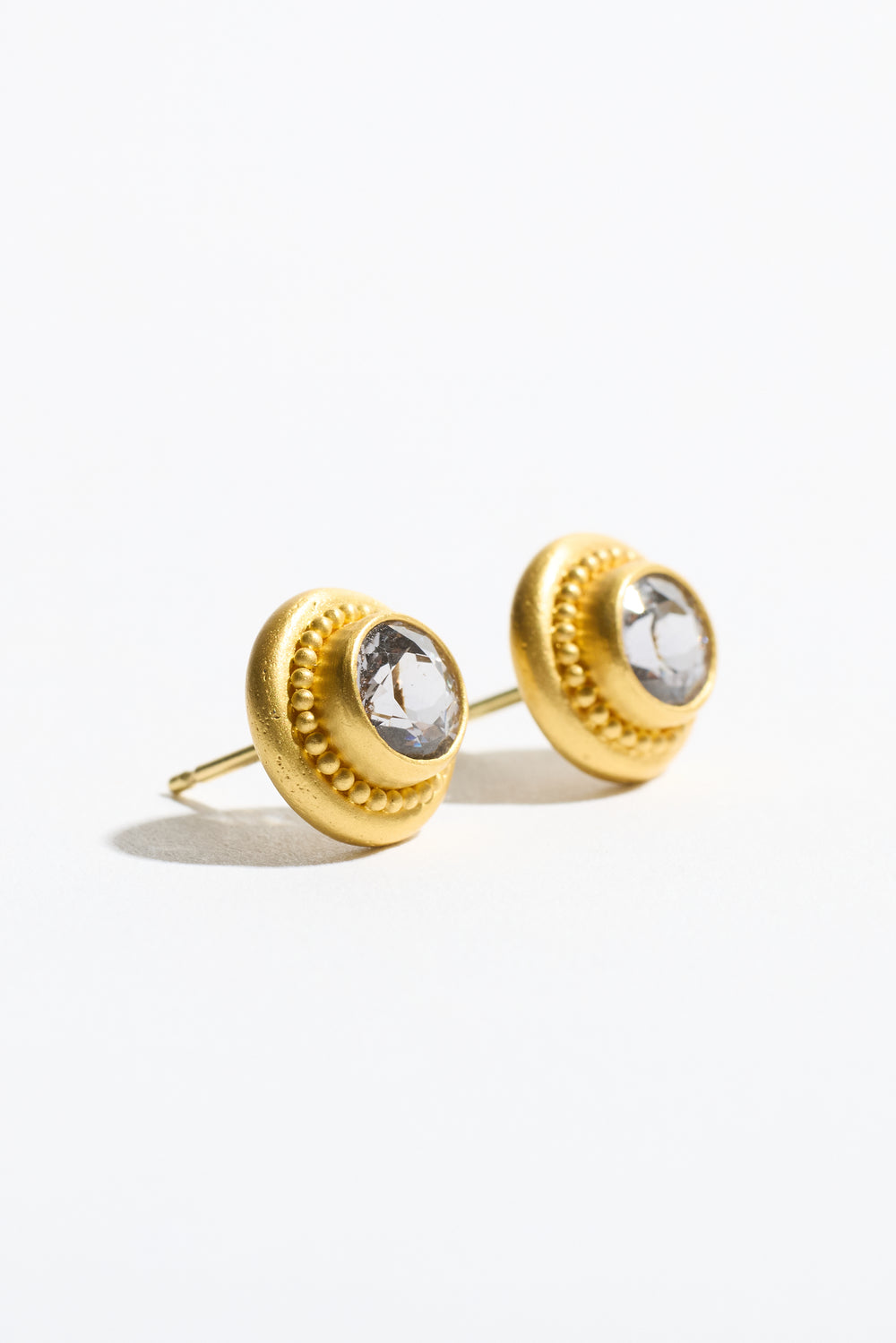 Bezel Round Grey Spinel Stud Earrings