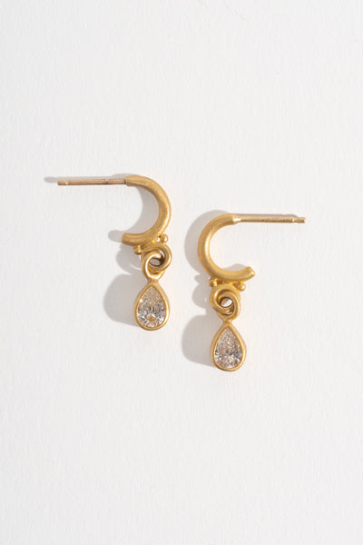 Half Hoop Pear Shaped Diamond Earrings