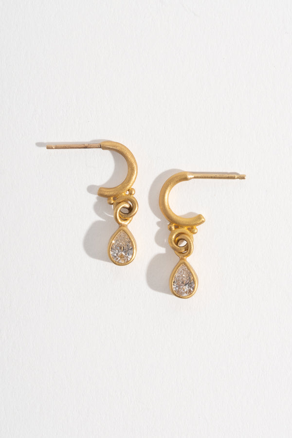 Half Hoop Pear Shaped Diamond Earrings