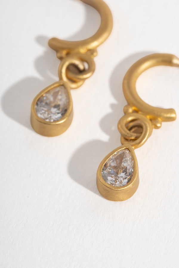 Half Hoop Pear Shaped Diamond Earrings