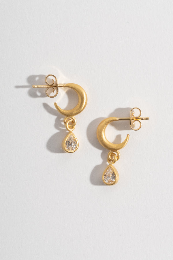 Small Crescent Pear Shaped Diamond Hoops