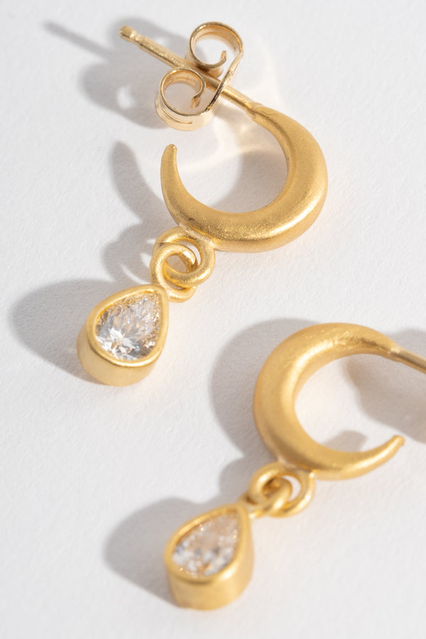 Small Crescent Pear Shaped Diamond Hoops