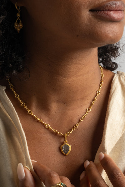 Shield Shaped Charcoal Diamond Slice Pendant