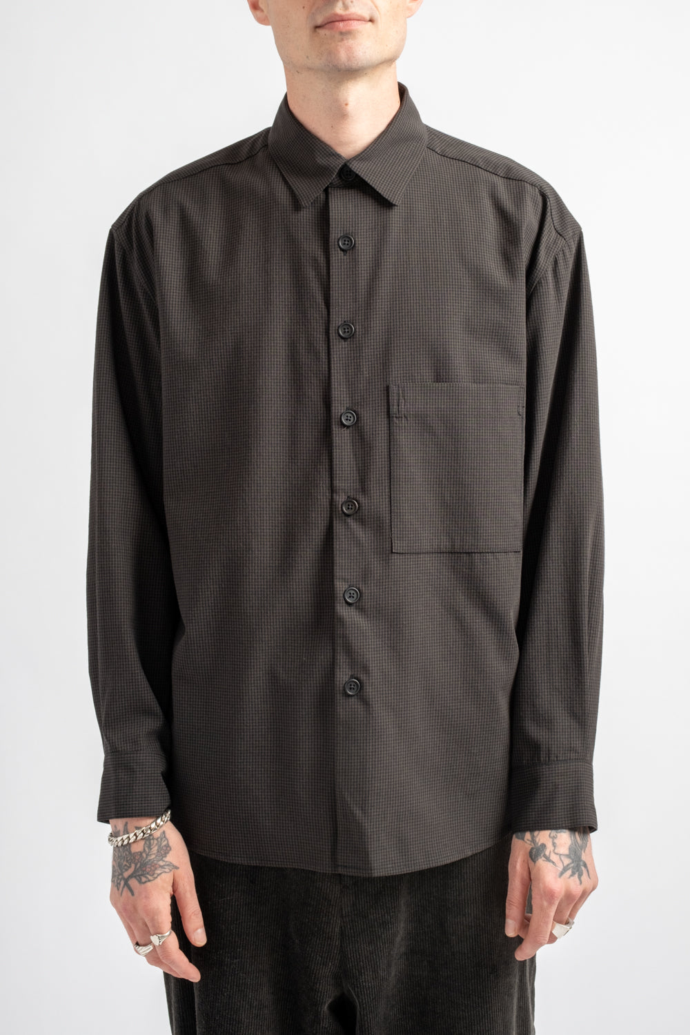 Big Shirt Two Worsted Wool Check Olive/Black