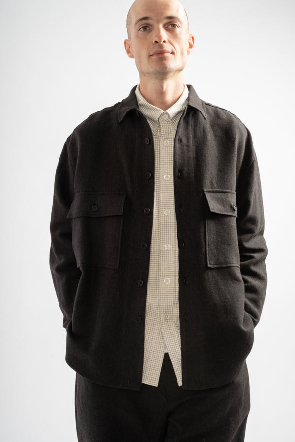 Big Shirt Wool Linen Herringbone Black/Brown