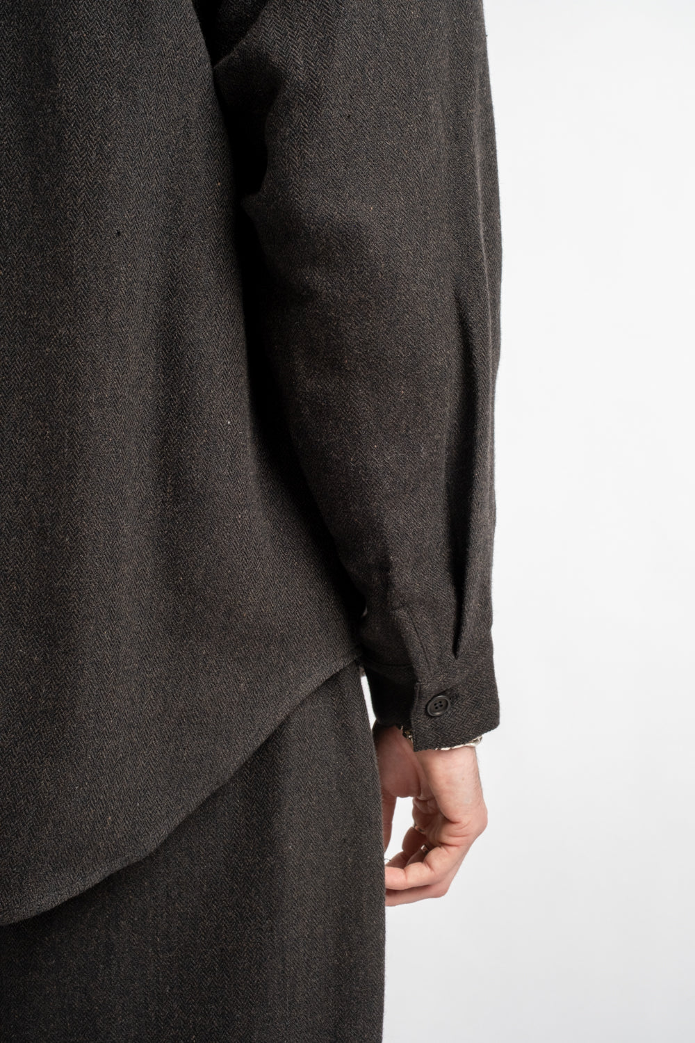 Big Shirt Wool Linen Herringbone Black/Brown