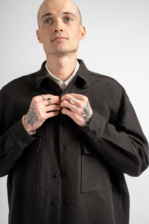Big Shirt Wool Linen Herringbone Black/Brown