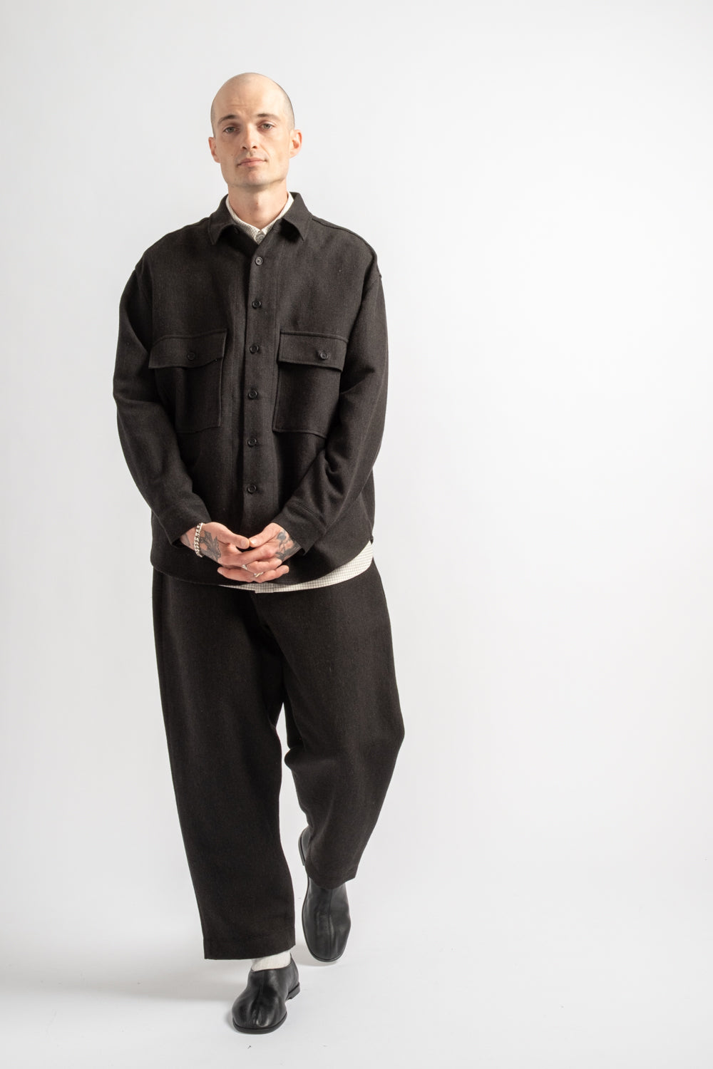 Big Shirt Wool Linen Herringbone Black/Brown