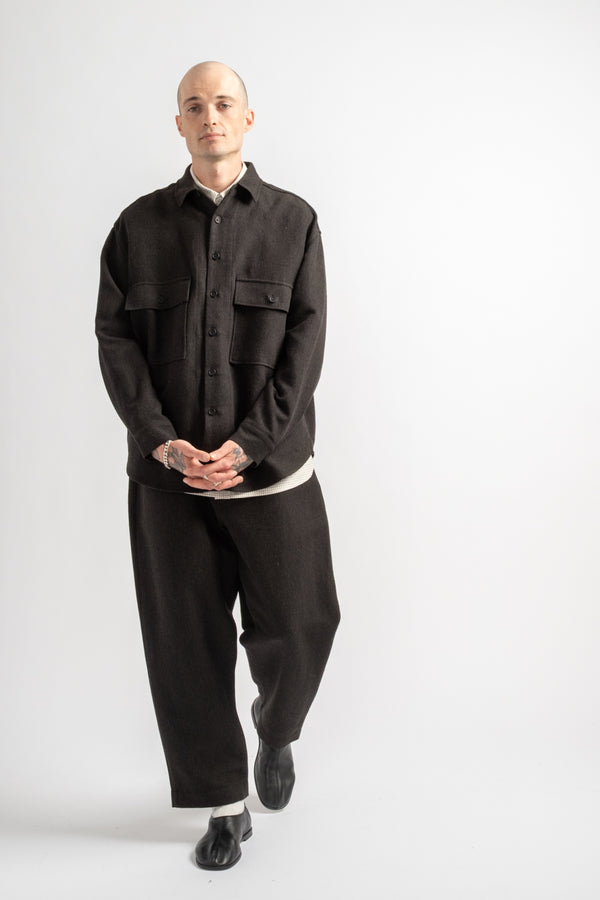Big Shirt Wool Linen Herringbone Black/Brown