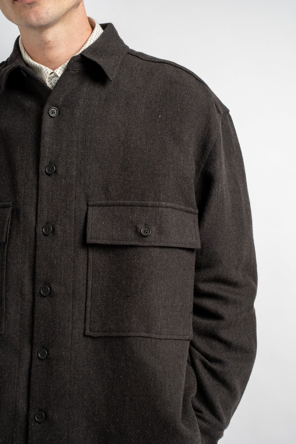 Big Shirt Wool Linen Herringbone Black/Brown