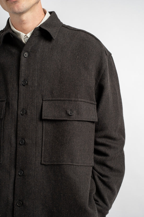 Big Shirt Wool Linen Herringbone Black/Brown