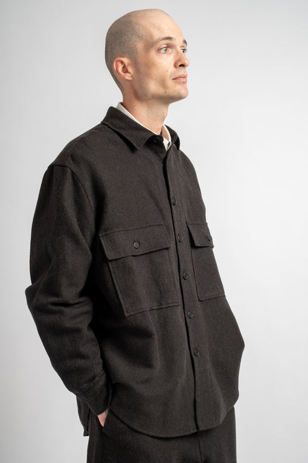Big Shirt Wool Linen Herringbone Black/Brown