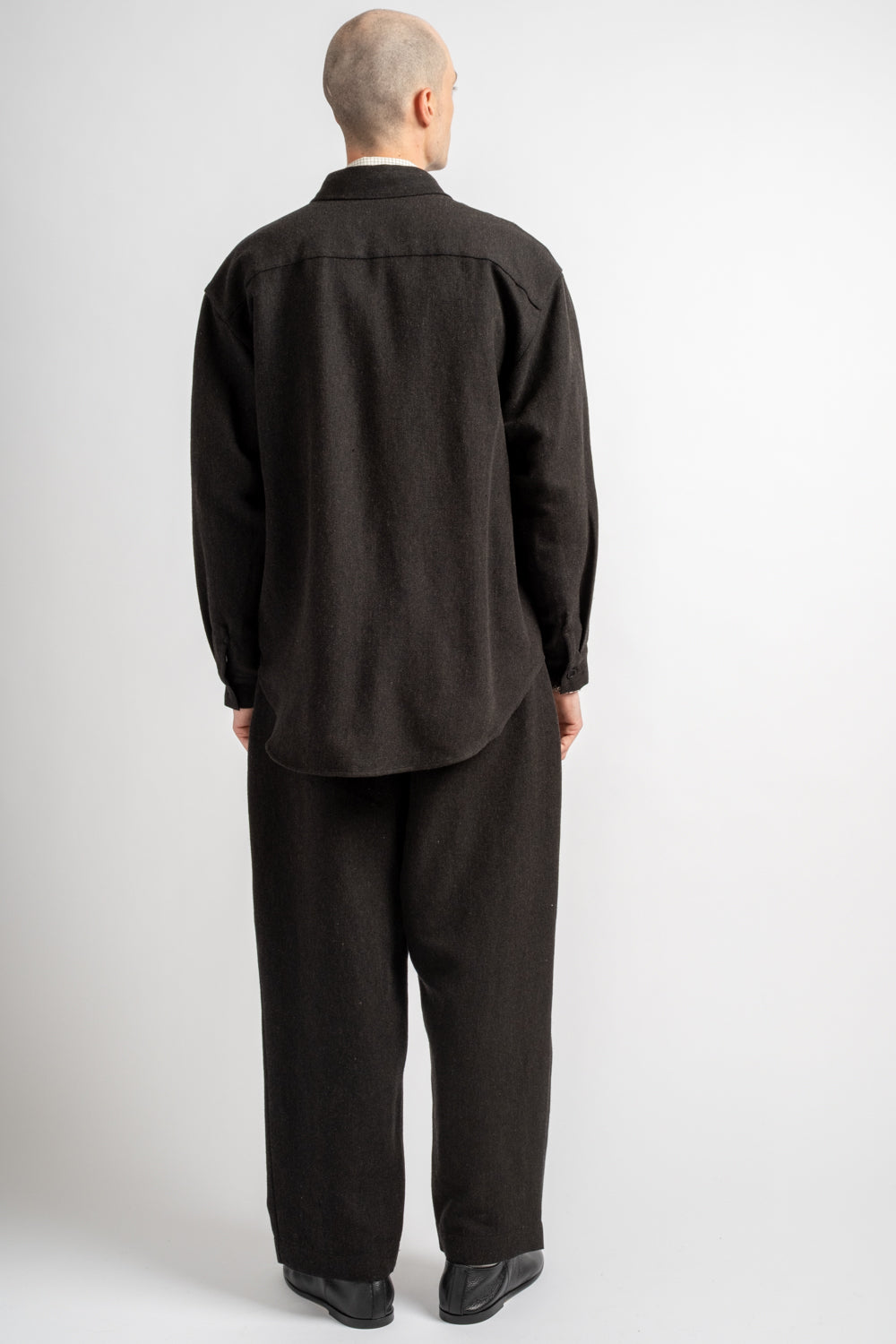 Big Shirt Wool Linen Herringbone Black/Brown