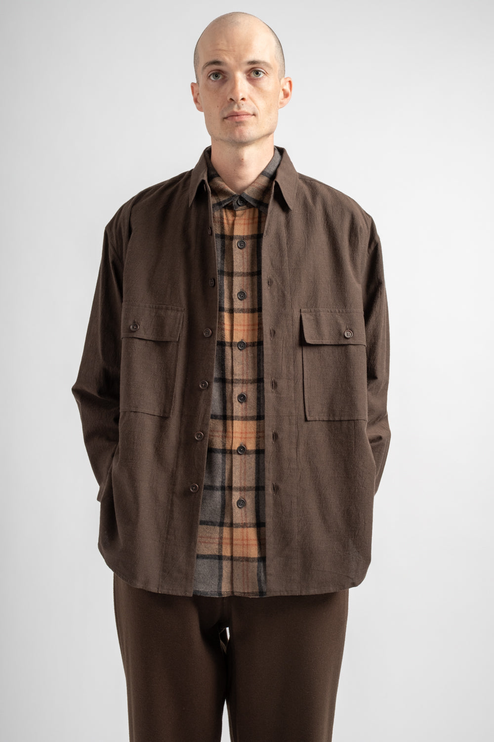 Big Shirt Yarn Dyed Cotton/Yak Brown/Black