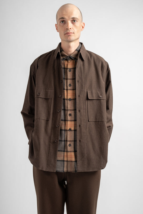 Big Shirt Yarn Dyed Cotton/Yak Brown/Black