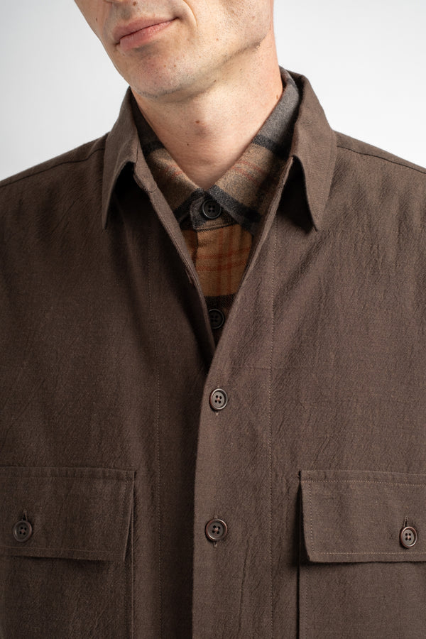 Big Shirt Yarn Dyed Cotton/Yak Brown/Black