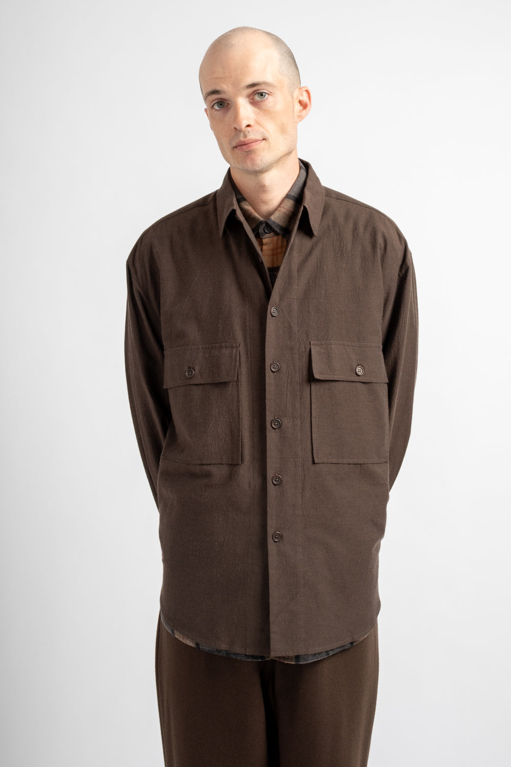 Big Shirt Yarn Dyed Cotton/Yak Brown/Black