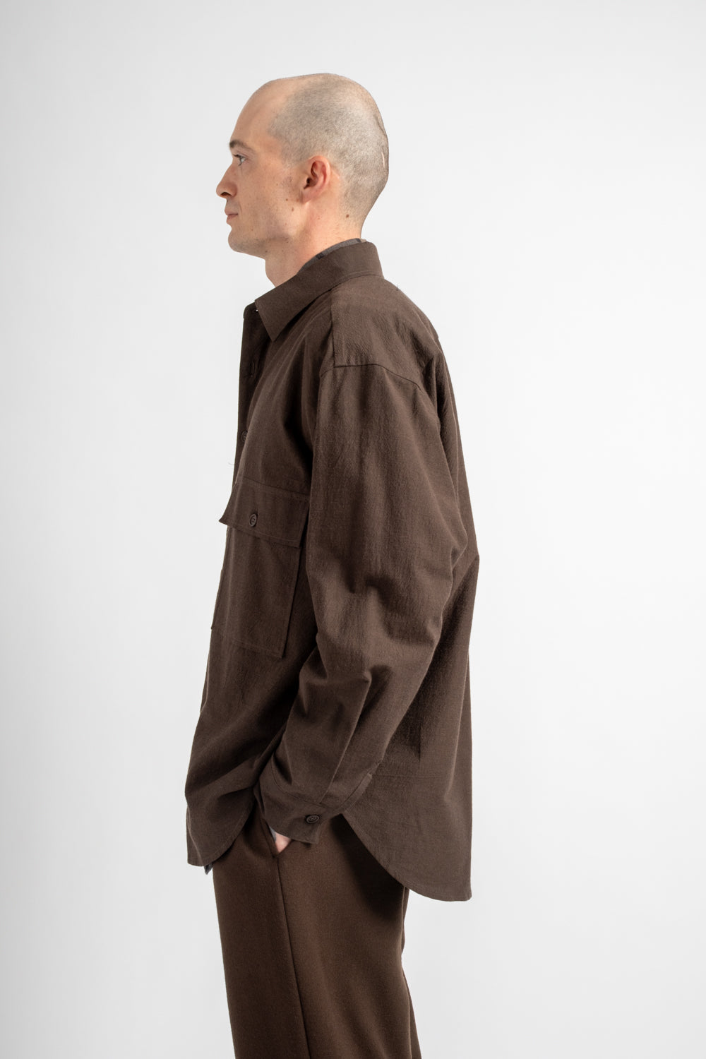 Big Shirt Yarn Dyed Cotton/Yak Brown/Black