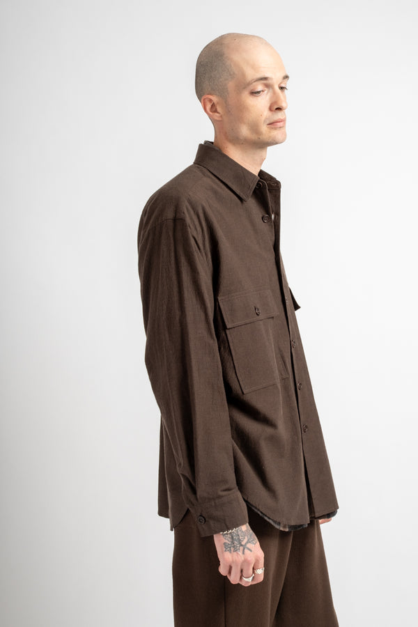 Big Shirt Yarn Dyed Cotton/Yak Brown/Black
